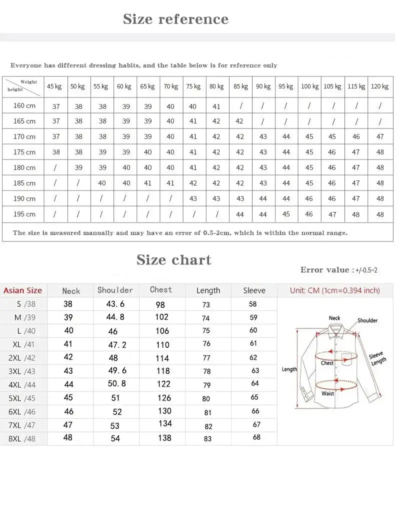 Simples Market men's shirt size reference chart showing neck, shoulder, chest and length measurements