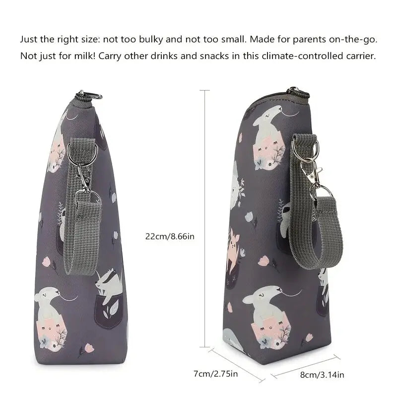 Cute Animal Print Insulated Bottle Bag and Portable Zippered Diaper Bag for Travel and Daily Use