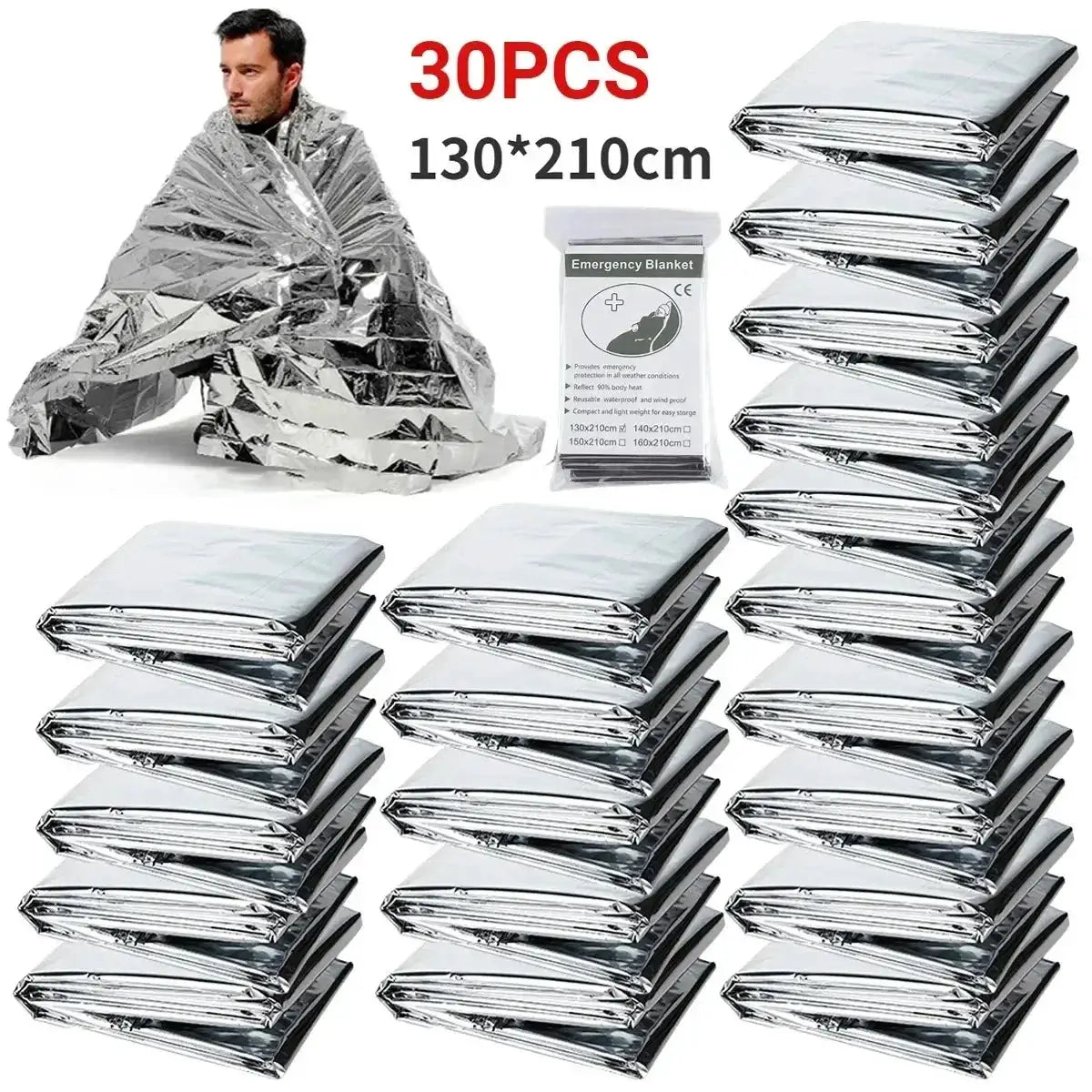 1 To 10 Pack Emergency Thermal Blanket Kit Military Rescue Mylar Foil Windproof Waterproof First Aid Camping