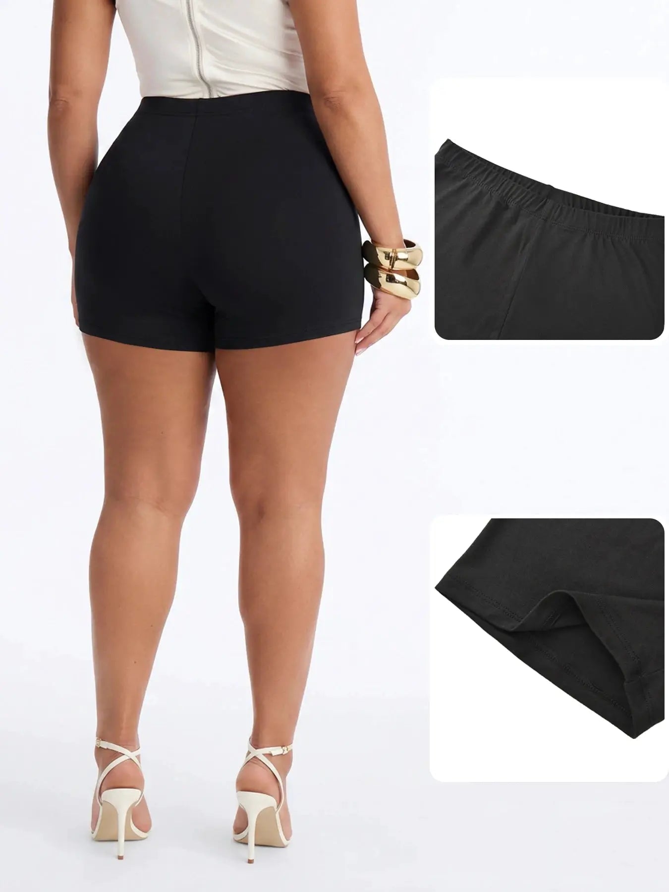 Women's black high-elasticity biker shorts with soft stretch fabric for yoga and gym