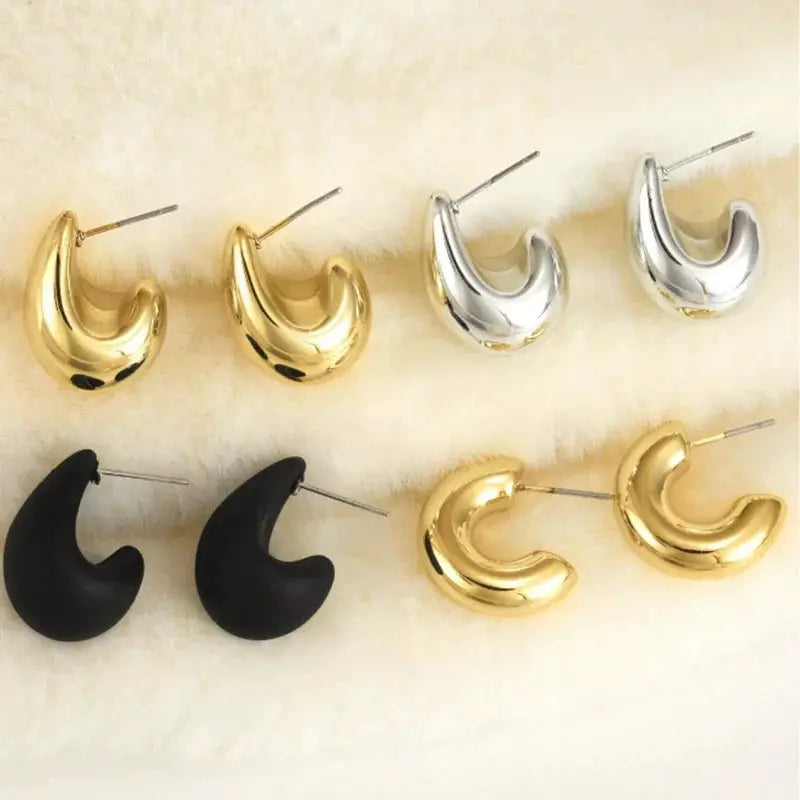 4 Pair Set Vintage Glossy Thick Acrylic Water Drop Stud Earrings For Women Fashion Tear Drop Party Jewelry