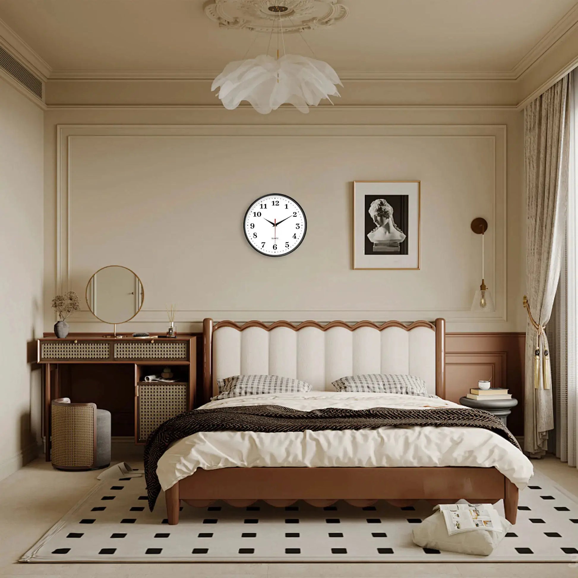 8-inch white wall clock, silent battery-operated quartz, modern minimalist design