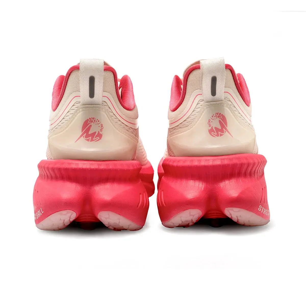 ONEMIX breathable mesh running shoes, beige upper with pink lining and bright pink sole, pair by Simples Market