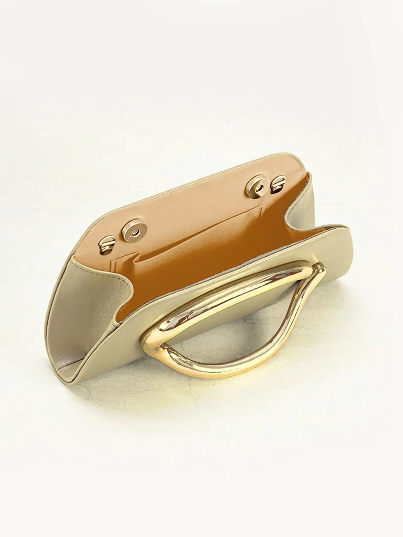 Gold metal buckle box clutch with chain, beige finish, Simples Market evening bag