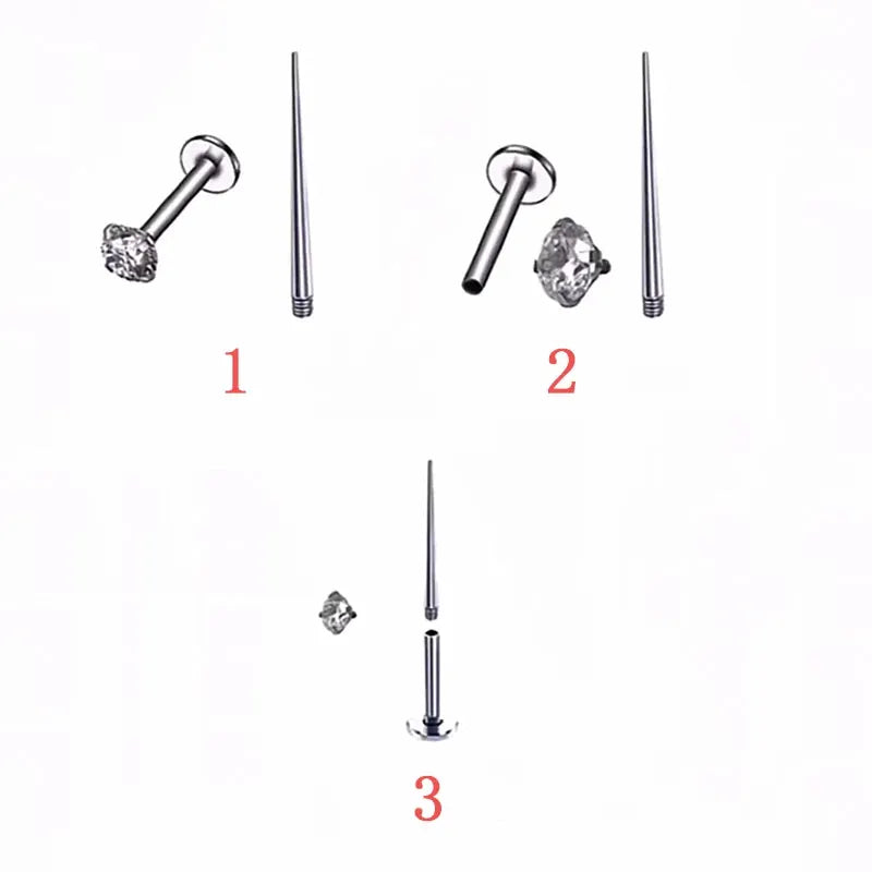 Ear bone nail earring set in 316L stainless steel with zircon, three-piece kit