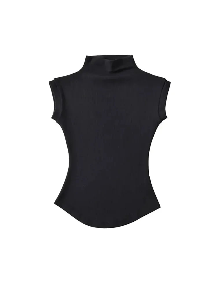 Women's Sleeveless Turtleneck Knit Top Slim Fit Summer Tee Solid Color Streetwear Essentials