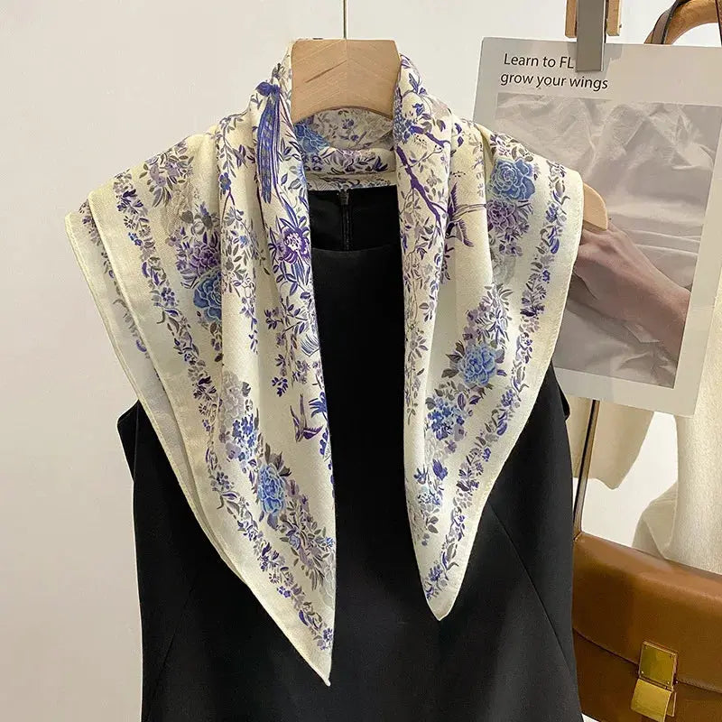 EcoWeave 70cm Floral Print Square Scarf For Women Lightweight Hemp Headwear All Season