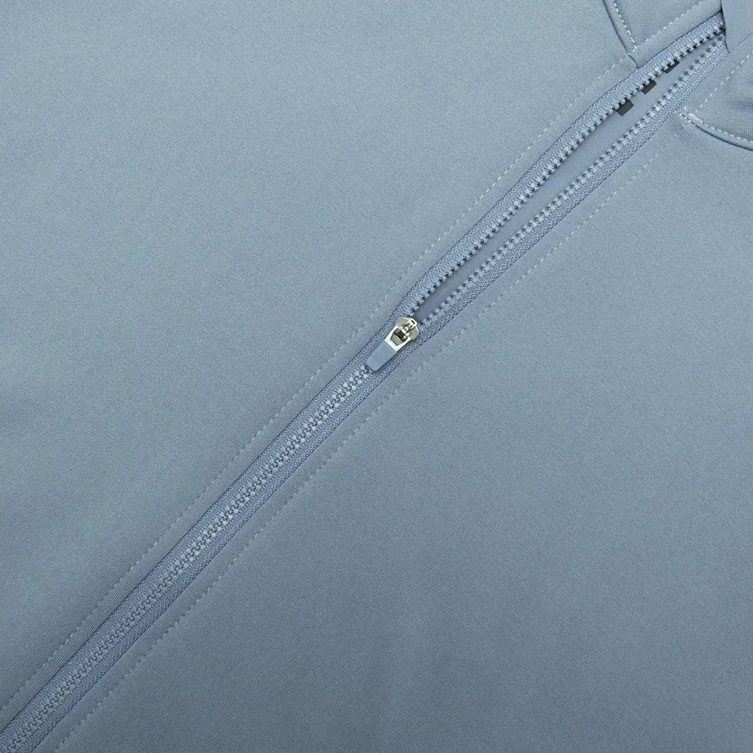 Men's cycling jacket, blue long-sleeve with thermal fleece lining and front zipper
