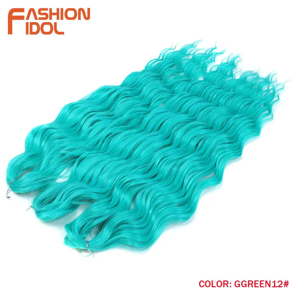Anna 24-inch synthetic water-wave braiding hair extensions in turquoise with Fashion Idol logo visible