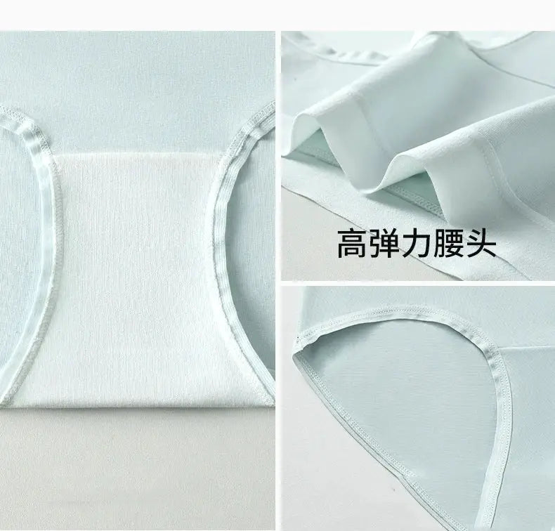 7-piece cotton women's panties set in light blue; breathable fabric with high-elastic waistband.