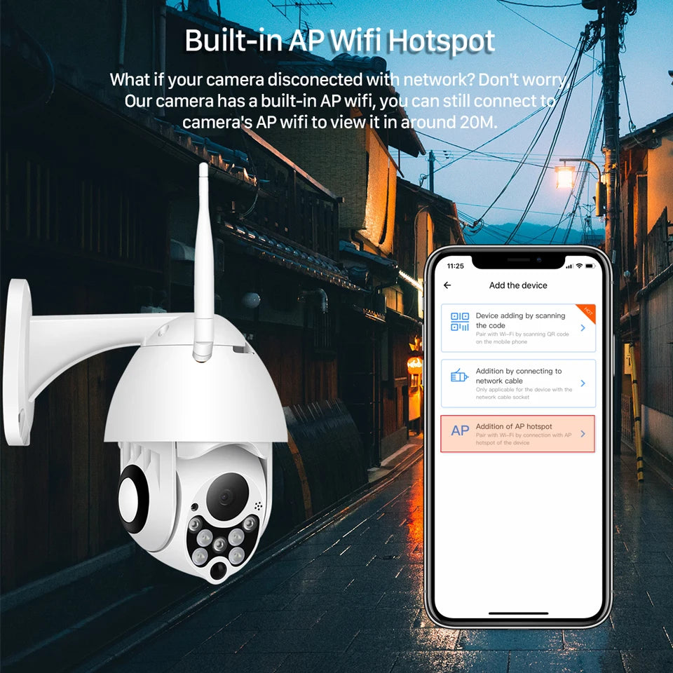 YCC365 Plus PTZ outdoor wifi security camera, 4x zoom, waterproof dome, wall-mounted with mobile app