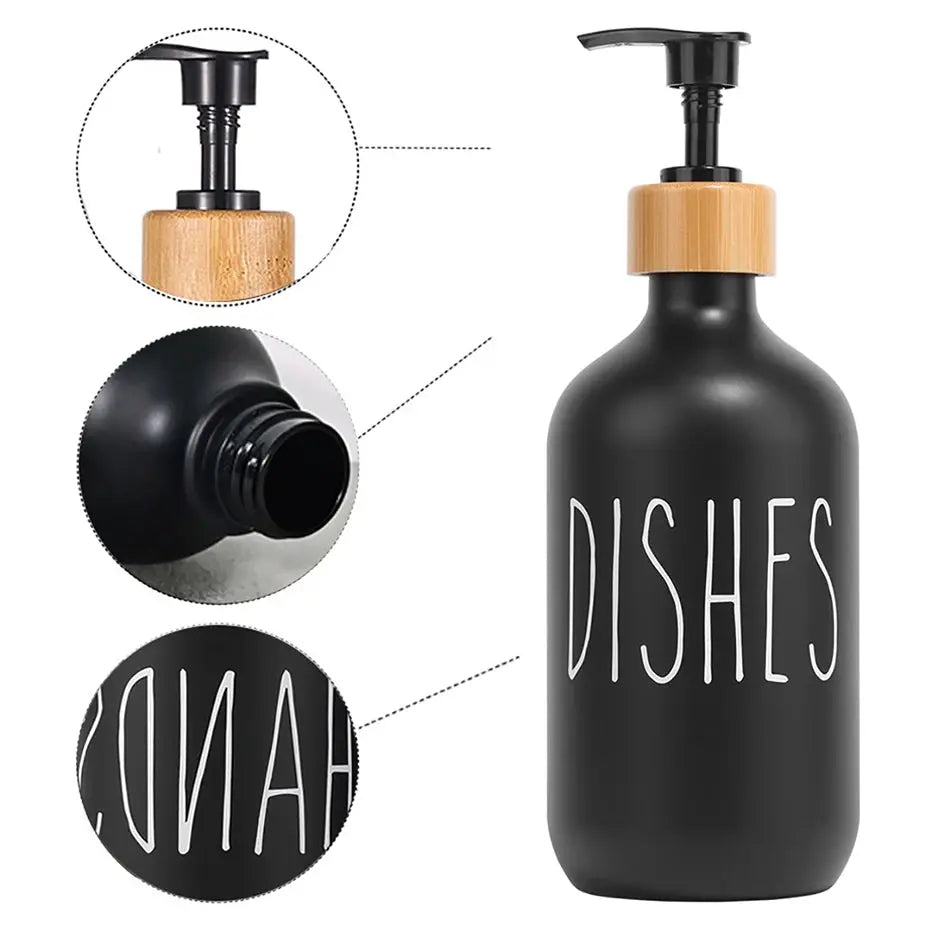 Black Dish Soap Dispenser Set for Kitchen Sink Refillable Bottles for Hand Soap and Dish Detergent
