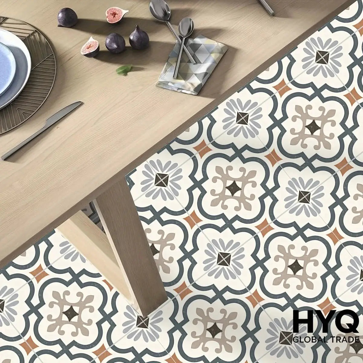 Simples Market 9-piece printed matte decal vinyl floor tile stickers, waterproof and removable for living room kitchen