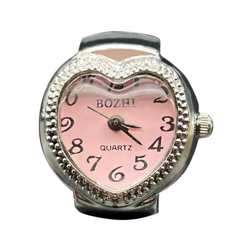 RetroPulse Heart Ring Watch With Adjustable Elastic Strap For Finger Sizes And Vintage Punk Roman Quartz Movement