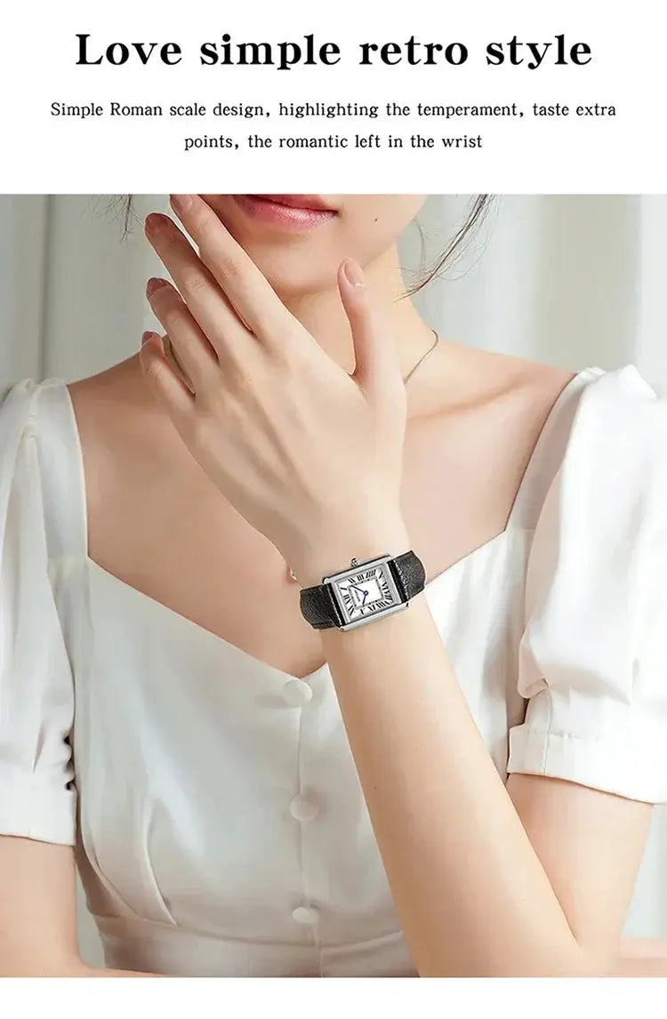 SANDA 9031/1108 luxury quartz watch with black leather strap and rectangular case by Simples Market