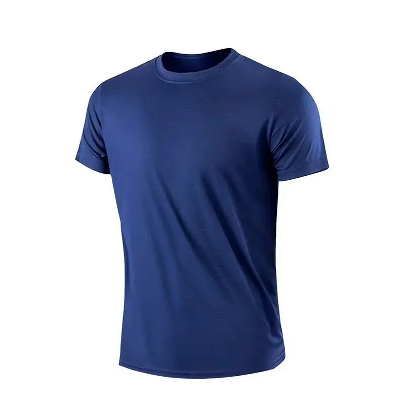 Men's navy blue quick-drying short-sleeve sports T-shirt, breathable athletic fit.
