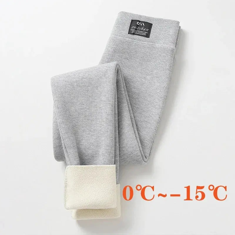Simples Market winter warm leggings for women, gray high-waisted thermal tights with fleece lining