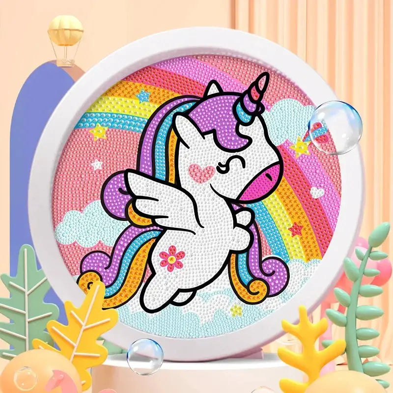 Round Frame Unicorn Diamond Painting Kit For Kids And Teens With Kitten Dinosaurs And Tigers Creative Diamond Art