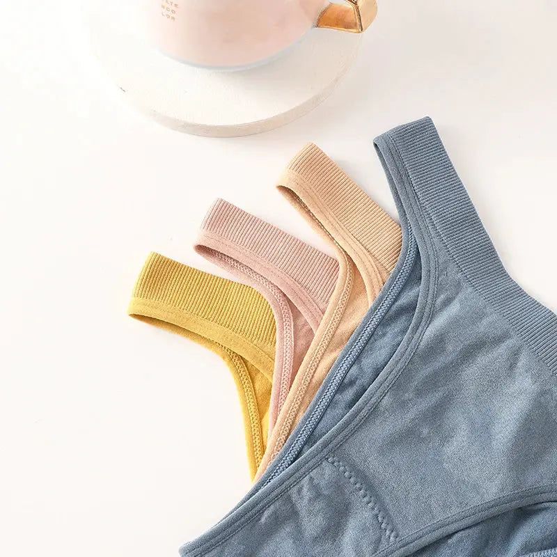 Women ribbed low-rise thong underwear set in 5 colors with breathable cotton gusset by Simples Market
