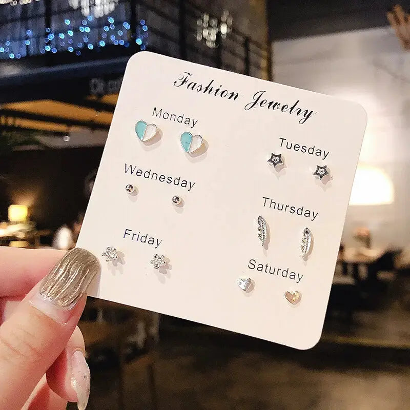 New S925 Silver Needle Stud Earrings Set For Women Girls Simple Cute Exquisite Mini Jewelry Gift Wholesale Direct Sales