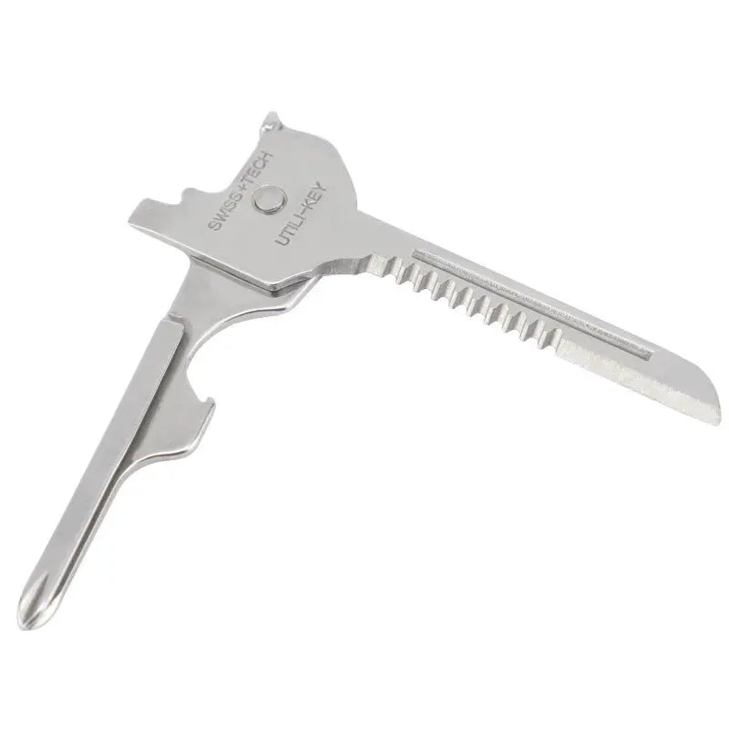 Simples Market multi-function folding tool keychain, silver SwissTech Utili-Key 6-in-1 EDC tool.