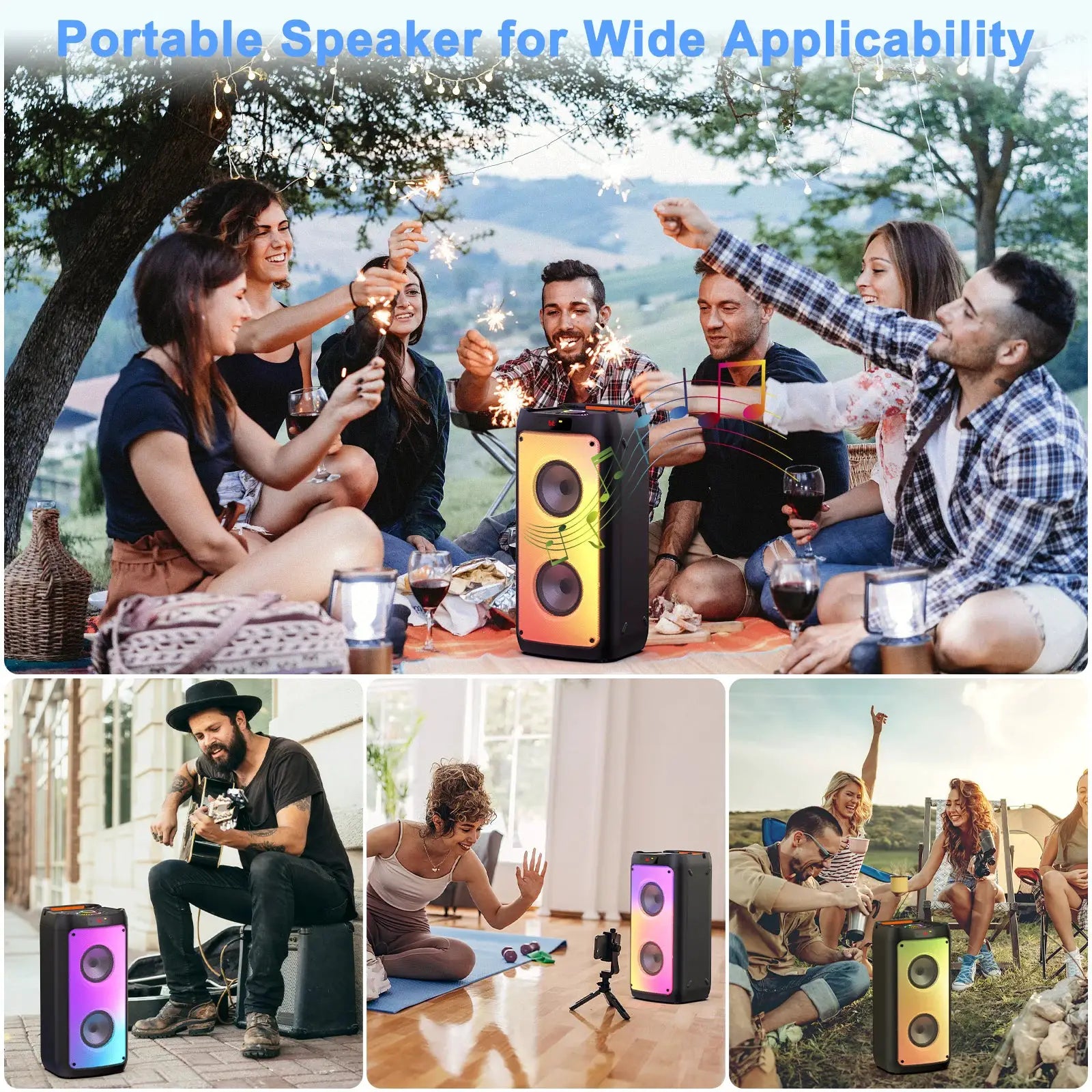 Simples Market T10-T wireless Bluetooth karaoke speaker with two microphones and LED lights