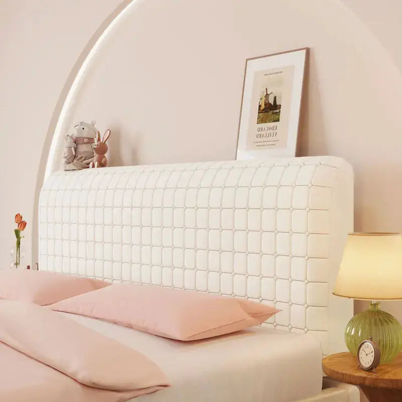 Headboard cover queen size stretch velvet slipcover in white for upholstered headboards by Simples Market