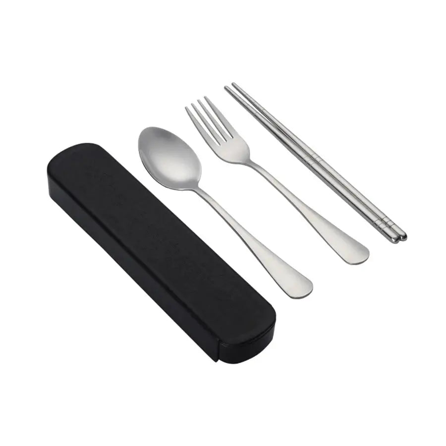3-piece stainless steel Korean spoon, fork and chopsticks travel set in a black case by Simples Market