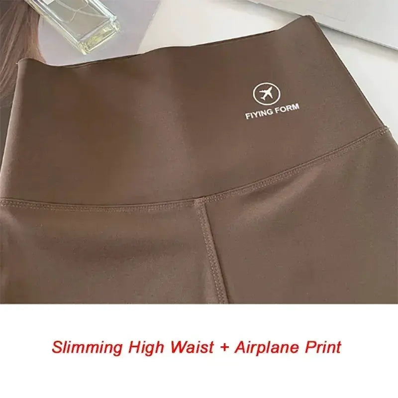 Yoga leggings, brown high-waist with Flying Form logo, slimming fit