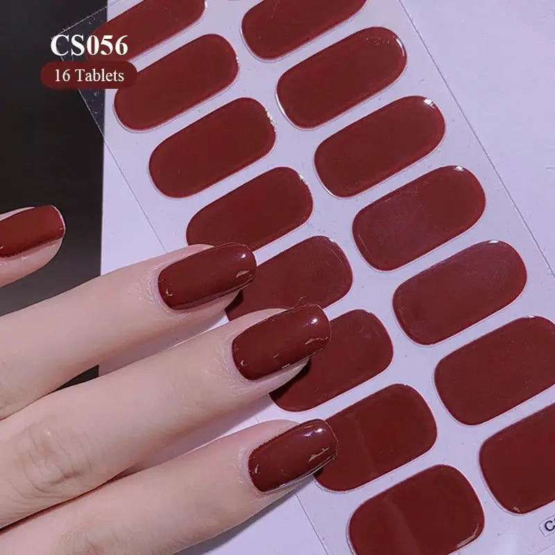 Press-on nail decals; burgundy gradient, 16 self-adhesive stickers on sheet by Simples Market