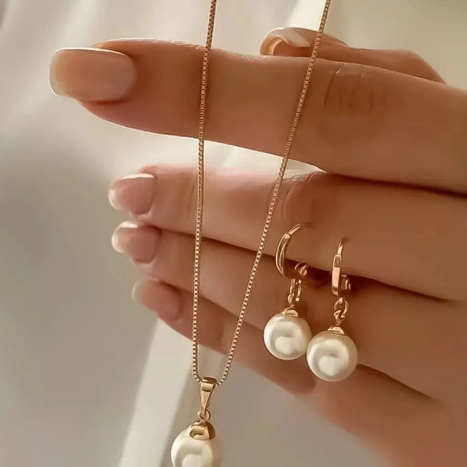 Fashion Pearl Jewelry Set For Women Dangle Earrings And Pendant Necklace Simple Dainty Daily Wear Party Accessories