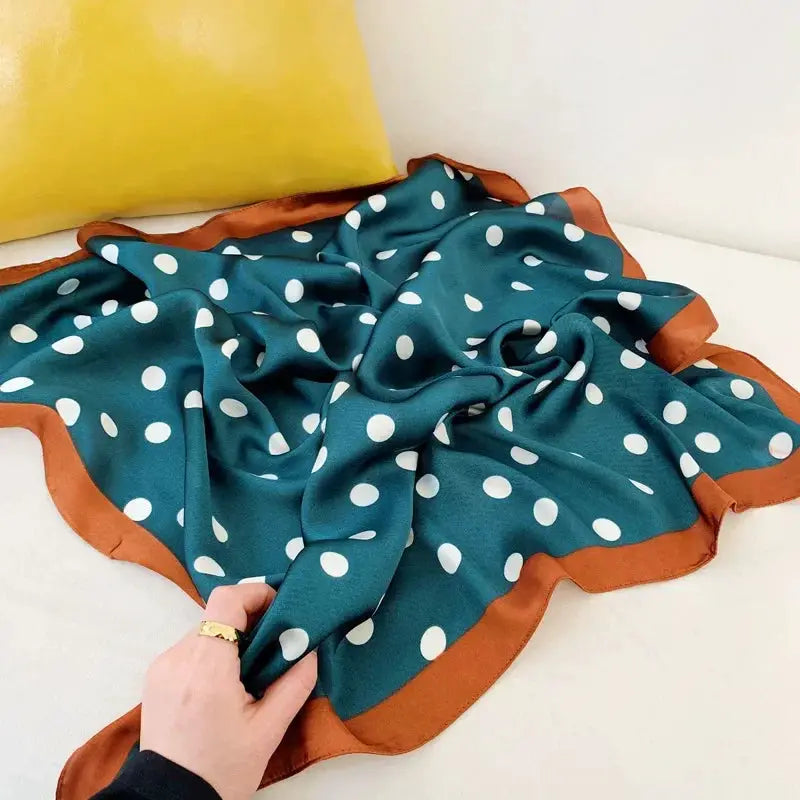 LuxeSilk Dot Print Silk Satin Neck Scarf 70 By 70 Cm Elegant And Versatile Hair Accessory For Women