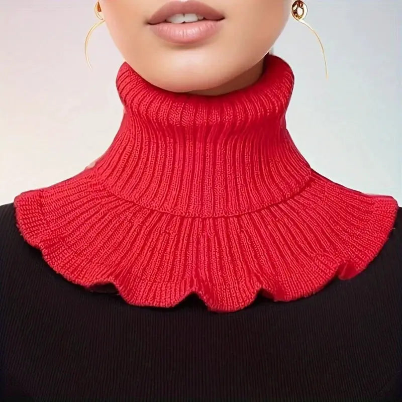 Aurora Line Black And White Knitted False Neck Scarf For Women Soft Thick Warm With Elegant Ruffle Edge