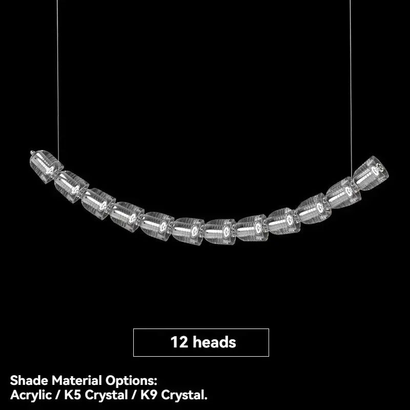 Necklace chandelier ceiling light with 12 clear crystal acrylic beads, multi-strand, adjustable length