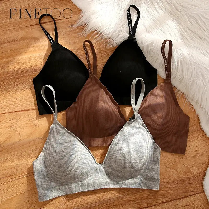 FINETOO women's wireless bralette, 6-color ribbed knit set by Simples Market