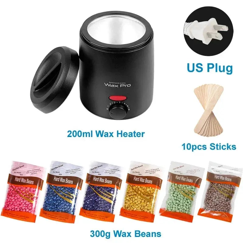 Simples Market black 200ml wax heater with lid, US plug, 10 sticks and 300g wax beans in assorted colors.
