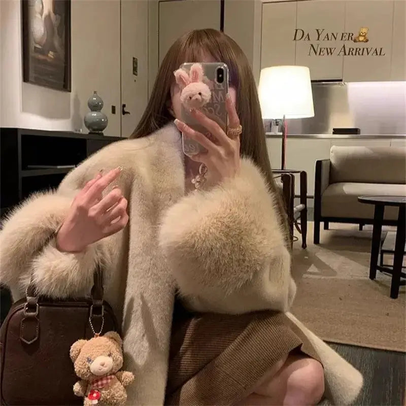 Imported Velvet Mink Fur Coat With Mink Fur Collar Luxurious Warmth For Autumn And Winter