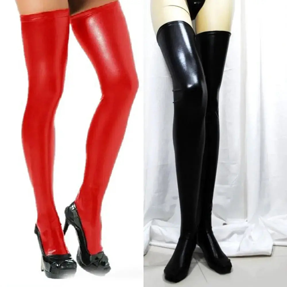 NovaLux PU Leather Thigh High Socks For Women Over Knee Stockings With Edgy Casual Comfort