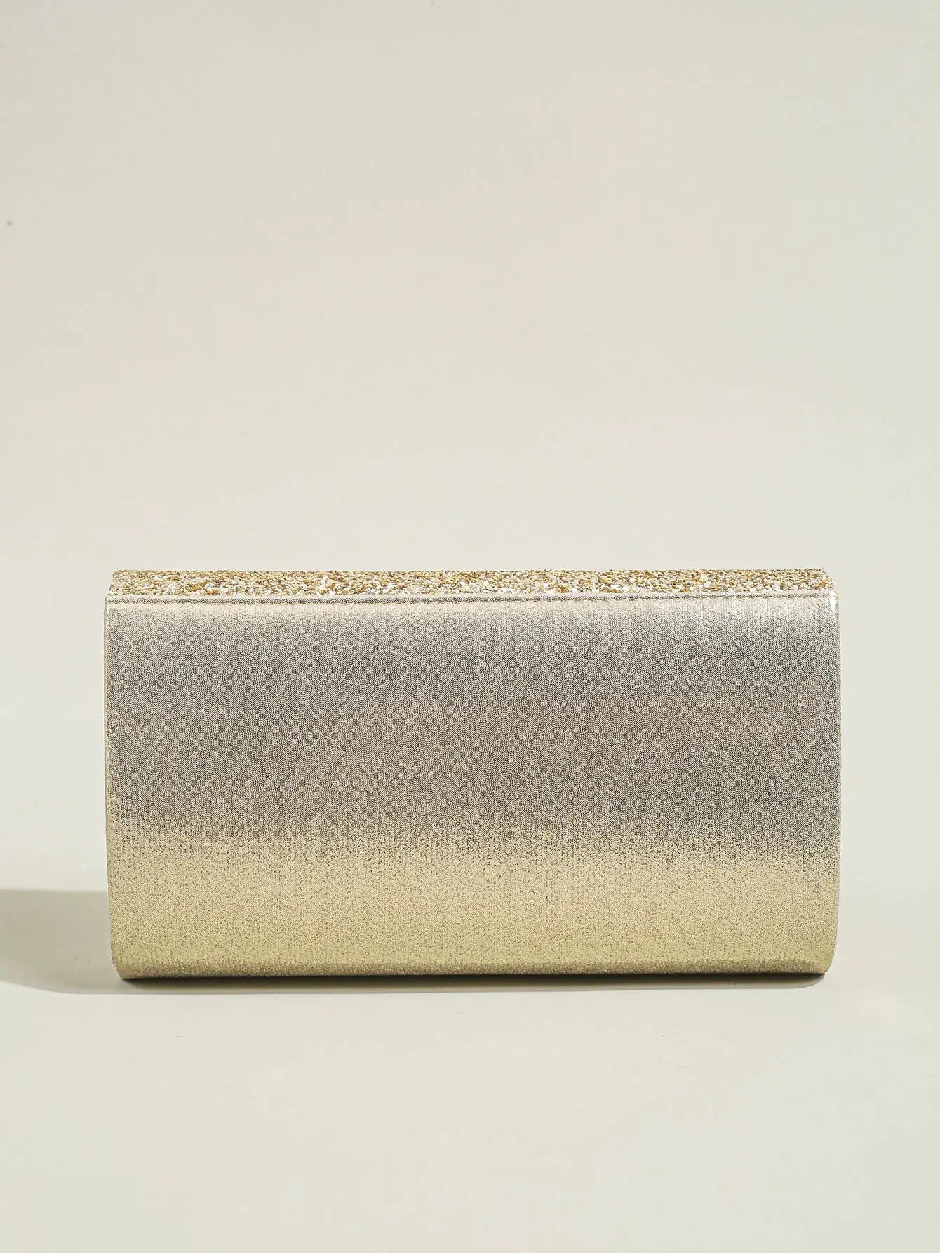 Simples Market women's evening envelope clutch in champagne gold with glitter sequin top