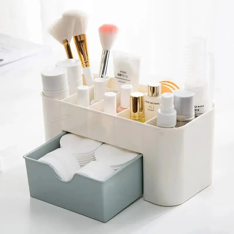 AstraGlow Acrylic Makeup Organizer Storage Box With Drawer For Lipsticks Brushes And Cotton Swabs