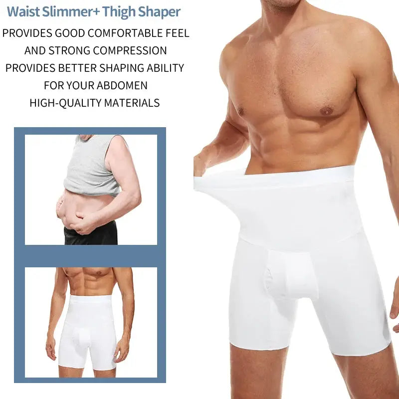 Men's white tummy-control body shaper compression shorts by Simples Market.