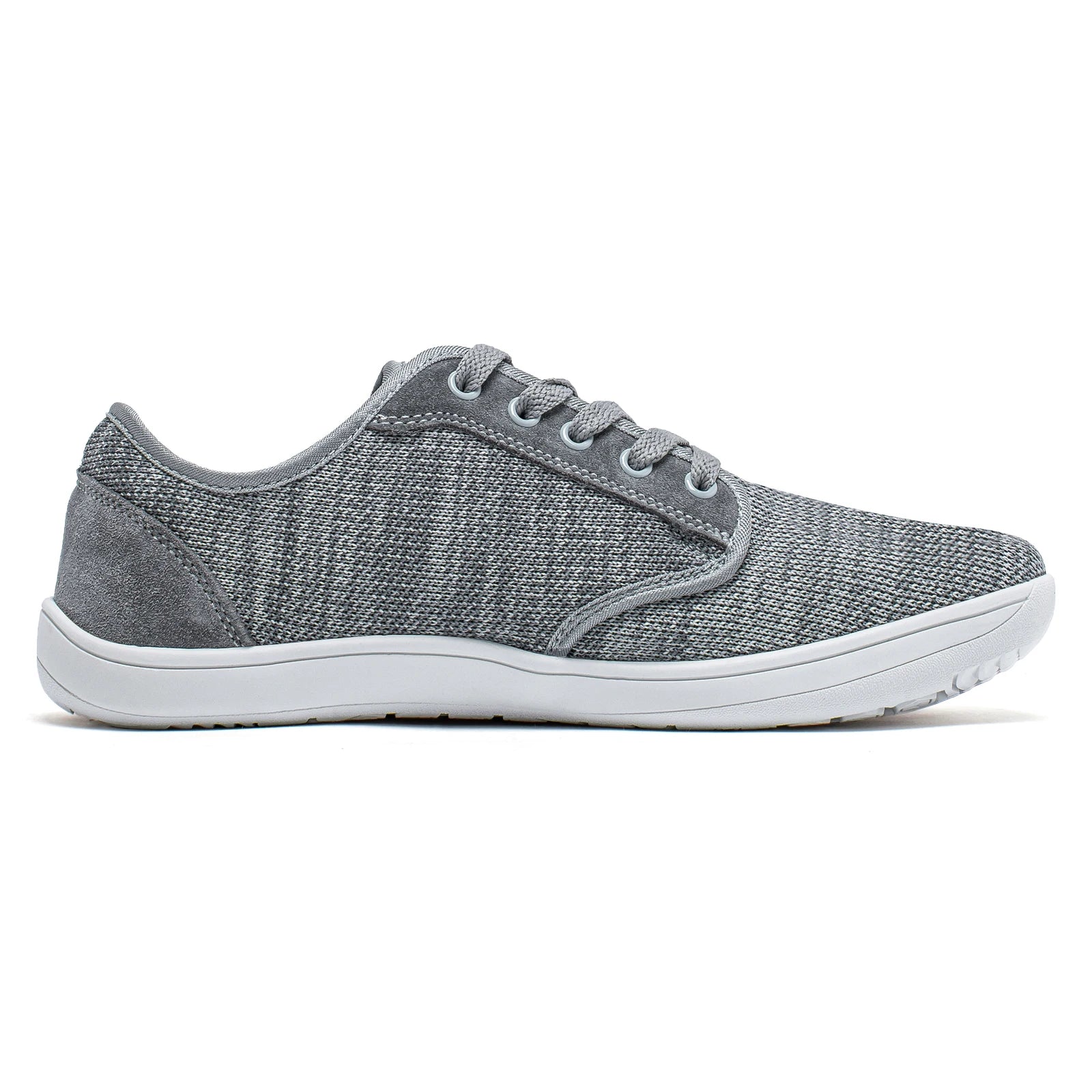 HOBIBEAR men’s minimalist barefoot shoe, grey knit upper with white outsole