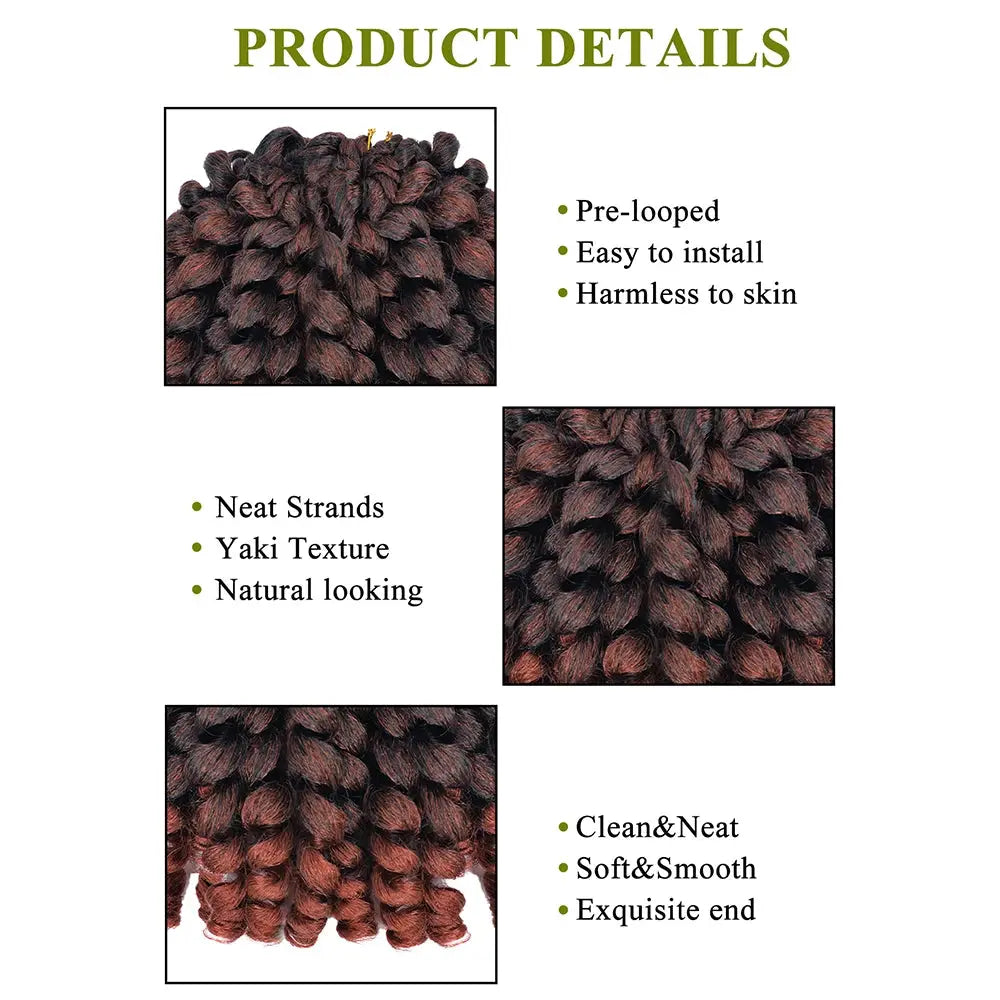 Synthetic ombre crochet braiding hair by Simples Market, pre-looped, wand-curl texture, dark brown to reddish ombre