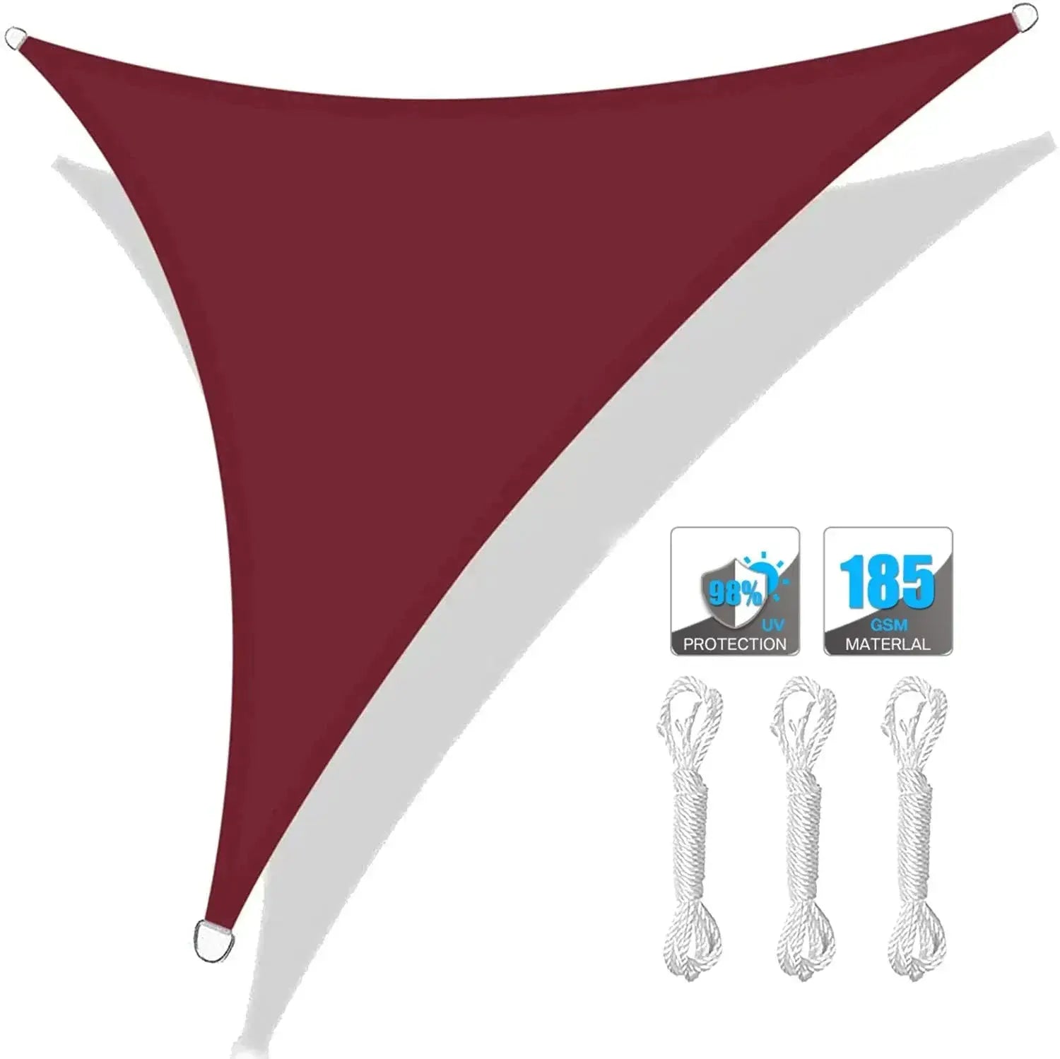 Waterproof triangle sun shade sail maroon fabric with three ropes for outdoor use