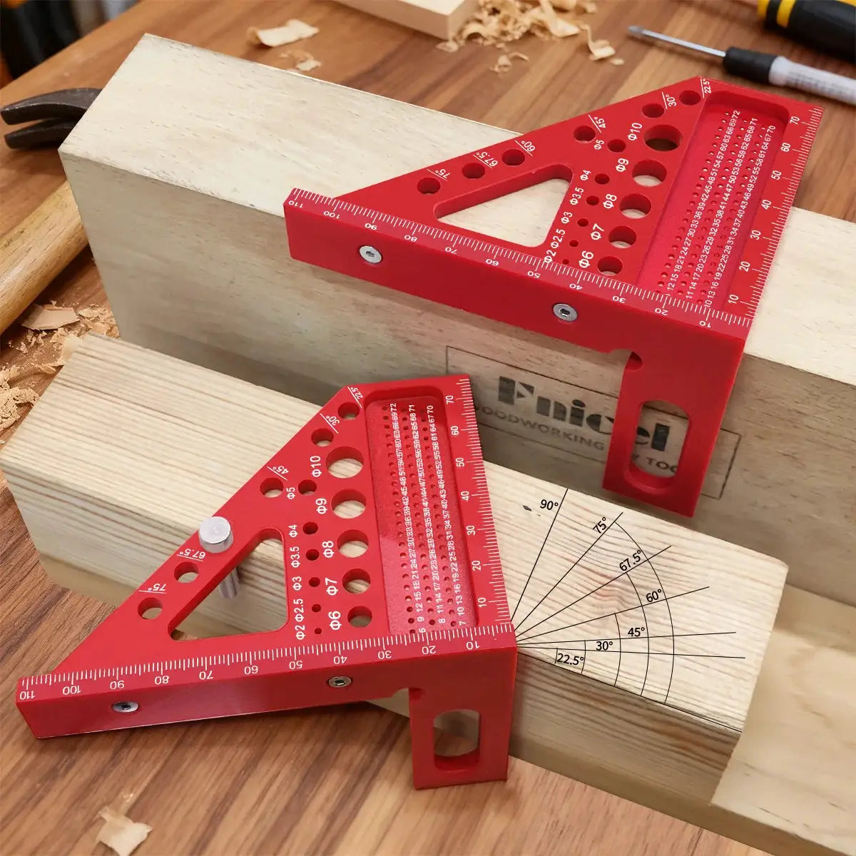 Precision Carpenter Square And Hole Scribing Ruler 22.5 To 75 Degrees Measuring Tool With Angle Pin Plastic