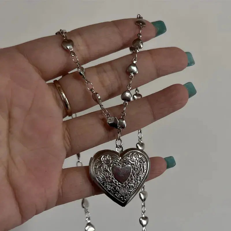 Romantic Heart Locket Pendant Openable Stainless Steel Photo Frame Necklace For Women Men Keepsake Gift