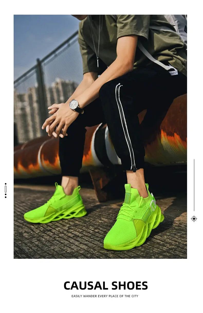 Sneakers Simples Market neon green mesh with thick sole, unisex athletic casual shoes