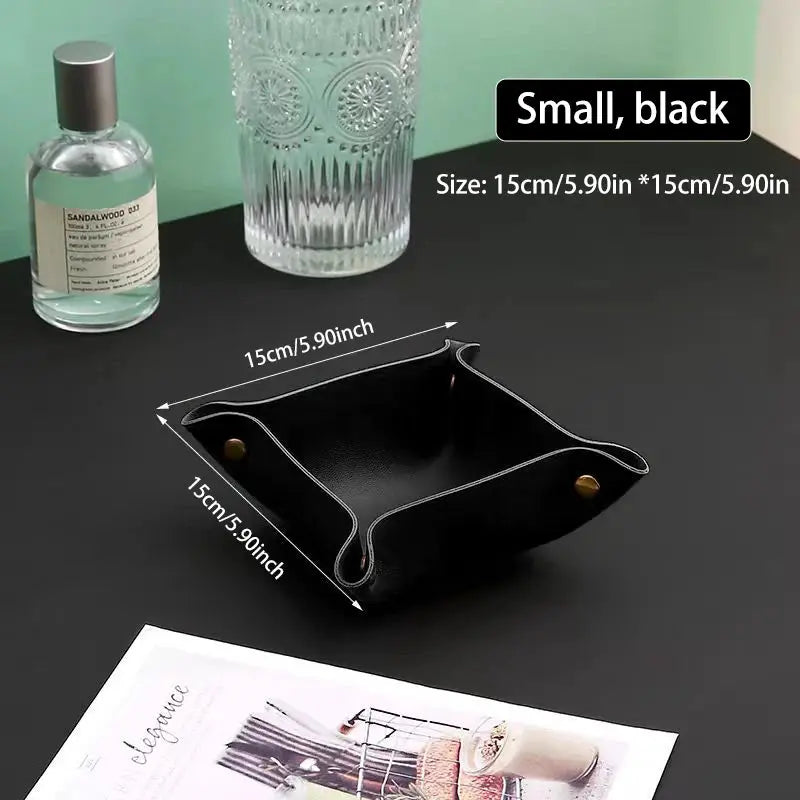 Leather Living Room Entry Key Storage Box and Cosmetics Sundries European Tray Desktop Organizer