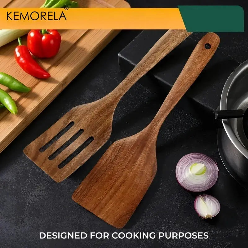 Natural Wooden Cooking Spatula Set For Baking Flipping And Stirring Non Scratch Nonstick Pan Safe Kitchen Tools