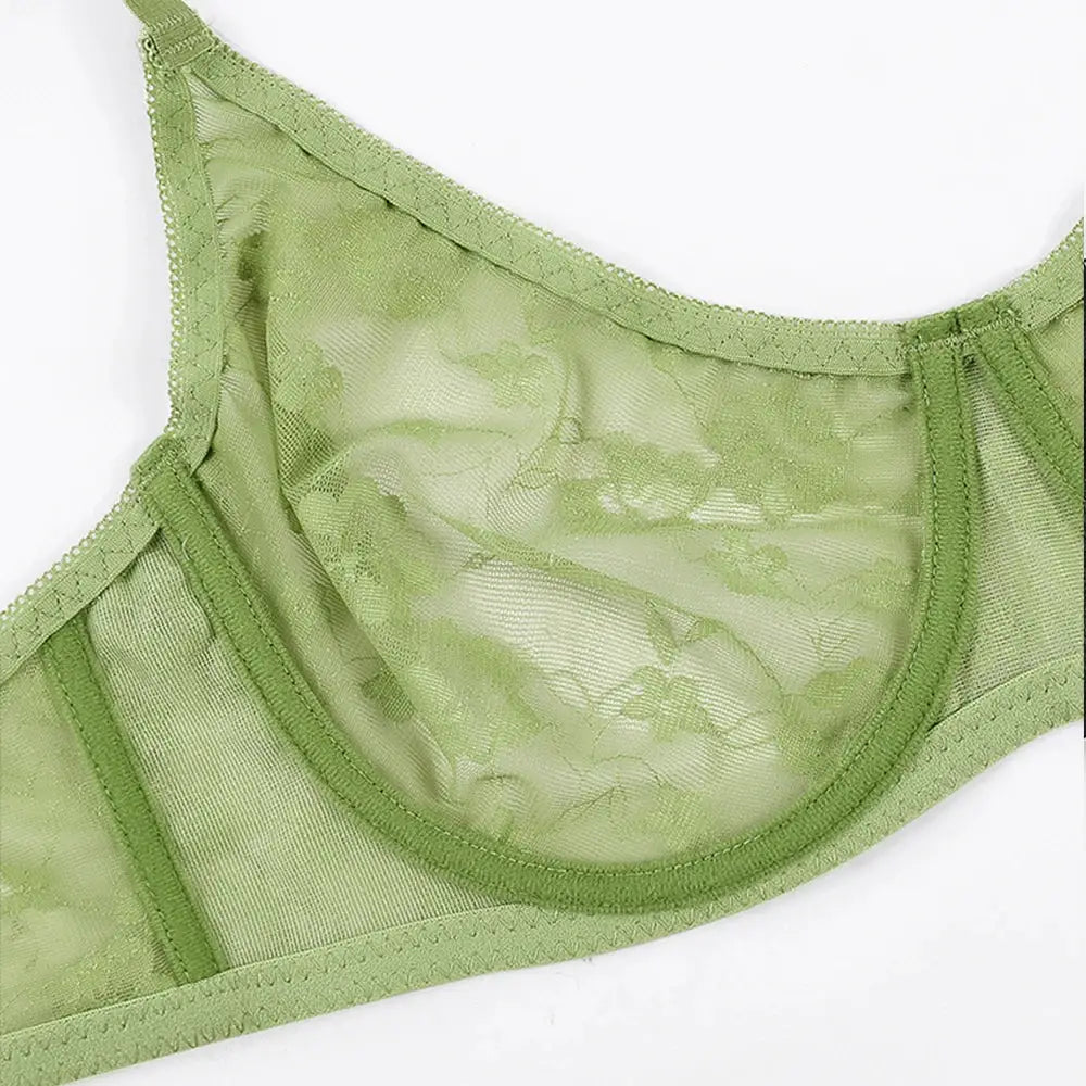 Plus-size lace underwire bra in lime green with floral lace details